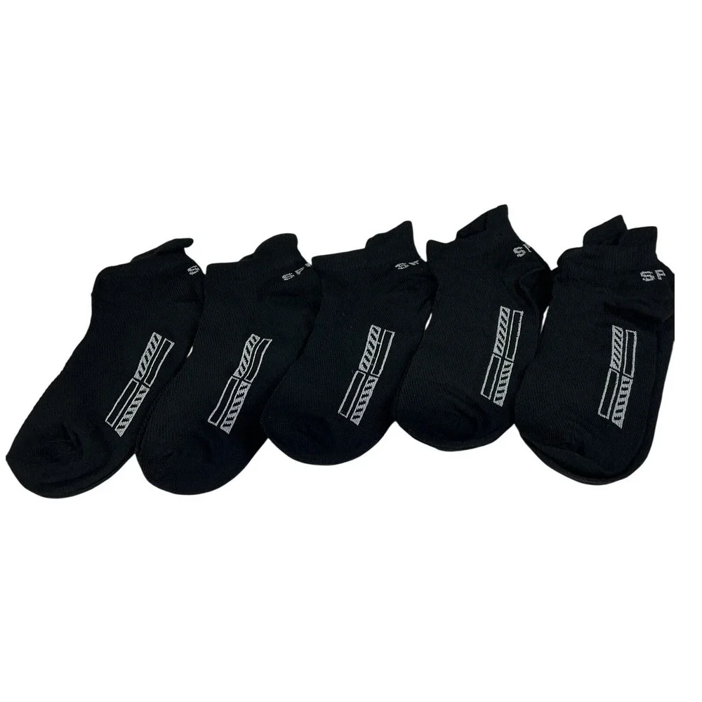 Mens Black Ankle Socks Lot‎ of 6 Athletic Cushioned Performance Socks One Size